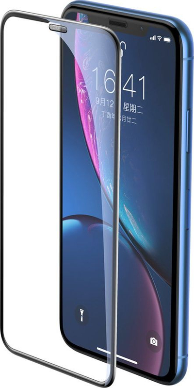 Xham mbrojtës Baseus Full-screen 3D për iPhone 11 XR, 6.1", me mbrojtës për altoparlantin, i zi