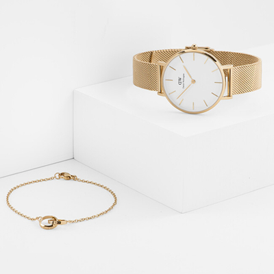 Set orë dhe byzylyk për femra Daniel Wellington Petite 32 YG, Elan Unity Bracelet G, 175 mm, të artë