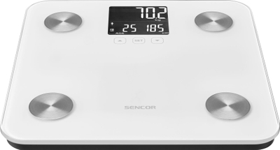Peshore banjoje Sencor SBS 6025WH, peshim trupi dhe përbërje trupore, xham sigurie, e bardhë