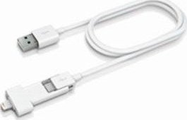 Kabllo USB Innergie MagiCable Duo, USB A në microUSB edhe Lightning, 0.8 m, e bardhë