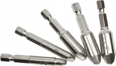Set ekstraktorësh për vida të çara, 5 copë, HEX 1/4, çelik HSS 4341