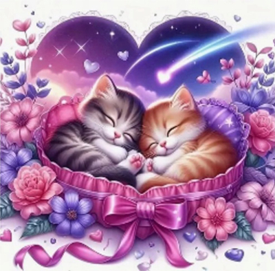 Puzzle Diamond Painting Sleeping Kittens, set kreativ, 30x40cm, shumëngjyrësh