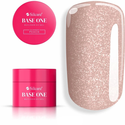 Xhel ndërtues për thonj Silcare Base One Shimmer Peach, vetënivelues, 50g, ngjyrë pjeshke me shkëlqim