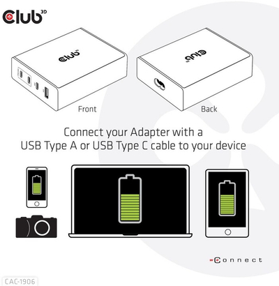Karikues Club3D, teknologji GAN, 4xUSB-A dhe USB-C, PD 3.0, 132W, i zi