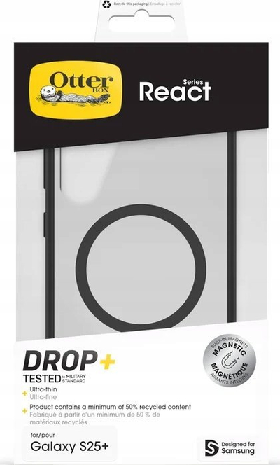 Kuti mbrojtëse Samsung OtterBox React me magnet për Galaxy S25+, transparente