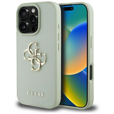 Kapak telefoni Guess Grained 4G Logo, për iPhone 16 Pro Max, lëkurë eco, jeshil