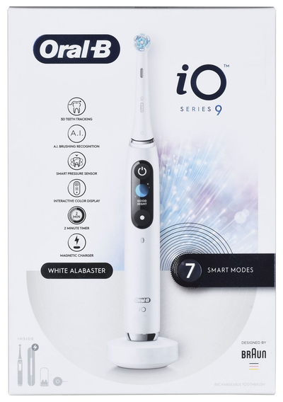 Furçë dhëmbësh elektrike Oral-B iO Series 9, inteligjencë artificiale, ekran me ngjyra, e bardhë