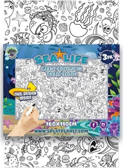 Mbulesë tavoline ngjyrosëse Splat Planet Sea Life, 160x110cm, letër, bardhezi