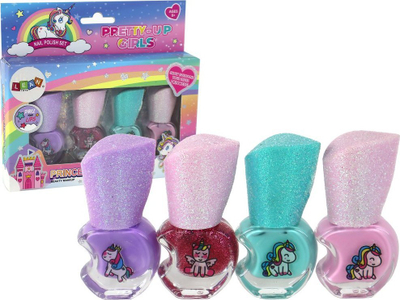 Set llaku për thonj Lean Toys Pretty Up Girls, 4 ngjyra, me shkëlqim, shumëngjyrësh