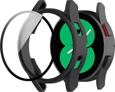 Mbrojtëse Strado 2 në 1 për Galaxy Watch 4 44mm, kasë me xham të temperu, e zezë