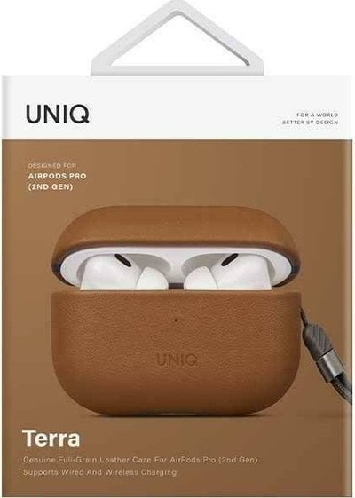 Mbulesë mbrojtëse UNIQ Terra për Apple AirPods Pro 2, lëkurë e vërtetë, kafe toffee