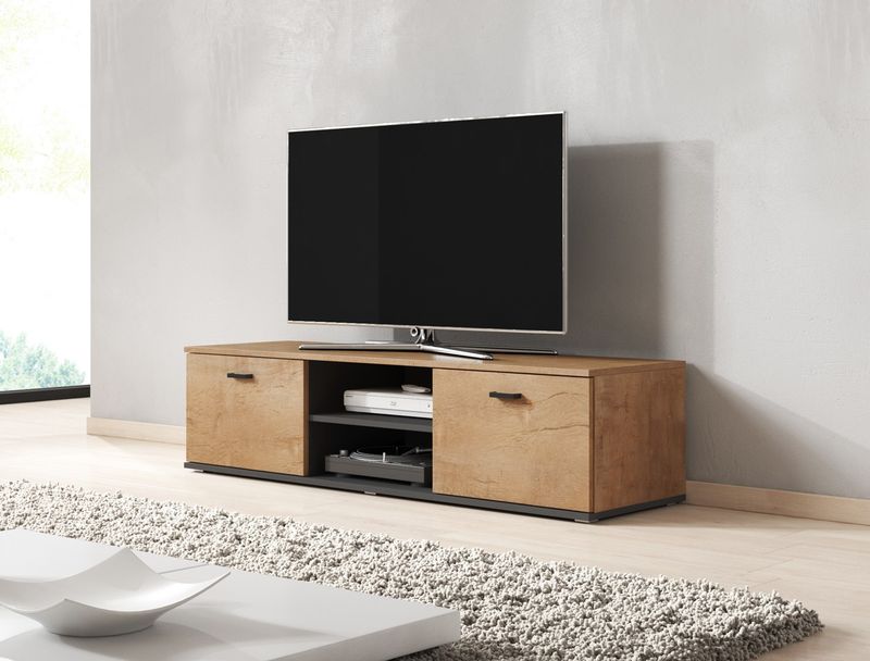 Komedinë TV Cama Meble SOHO 140, 140cm, chipboard dhe MDF, dru Soho Oak e zezë