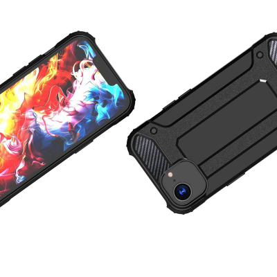 Маса за телефон Hurtel Hybrid Armor за iPhone 16e, TPU и поликарбонат, заштита од удари, црна