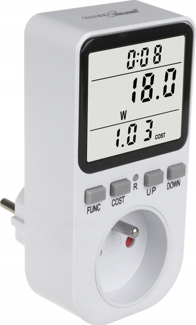 Matës energjie GreenBlue GB364 F, 220-240V 16A, prizë Schuko, i bardhë