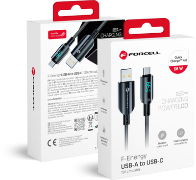 Kabllo USB Forcell F-ENERGY C272, USB A me USB C, 1.2m, 66W, i zi