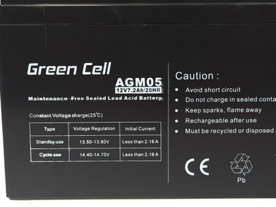Bateri Green Cell AGM VRLA 12V, 7.2Ah, pa mirëmbajtje