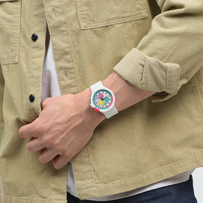 Orë për femra SWATCH SB06W100, e bardhë/kaltër/rozë