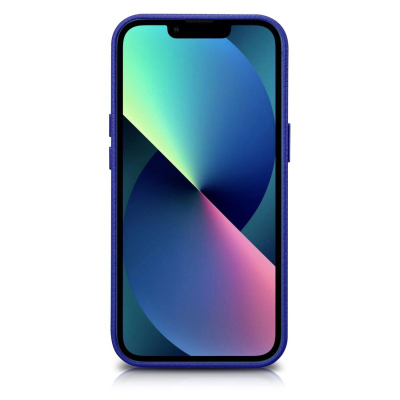 Mbulesë telefoni iCarer Litchi Premium për iPhone 14 Pro, lëkurë natyrale, MagSafe, blu e errët
