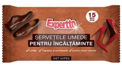 Peceta të lagështa për këpucë Expertto, 15 copë, pastrim i shpejtë