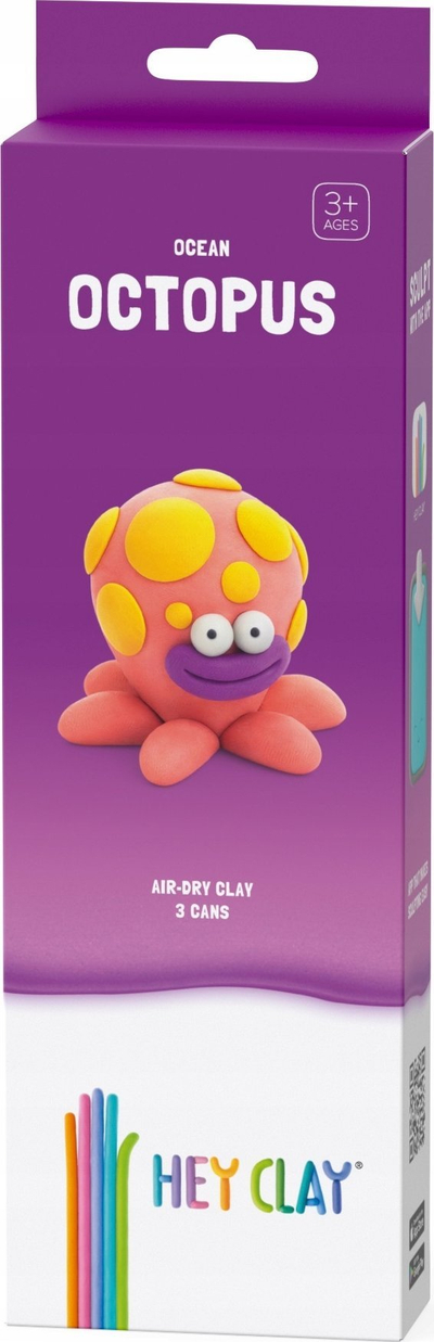 Set plasteline Hey Clay Oktapod Tm Toys, 3 kanaçe, shumëngjyrëshe