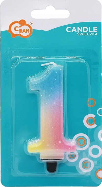 Qiri për ditëlindje Godan numri 1 pastel ombre, 8 cm, shumëngjyrësh