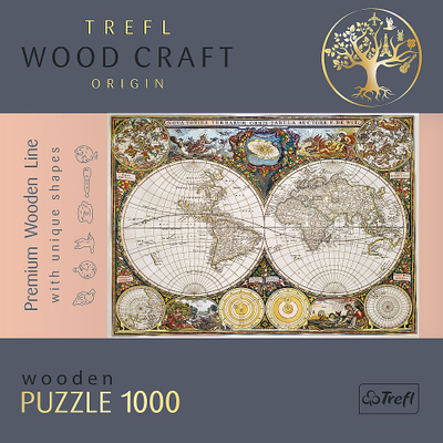 Puzzle druri Trefl Wood Craft Ancient World Map, 1000 copa, hartë bote e vjetër, shumëngjyrësh