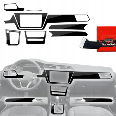 Set folie interjeri GrizzGlass PianoSkin për Volkswagen Touran Highline 2025, 9 në 1, piano black me shkëlqim