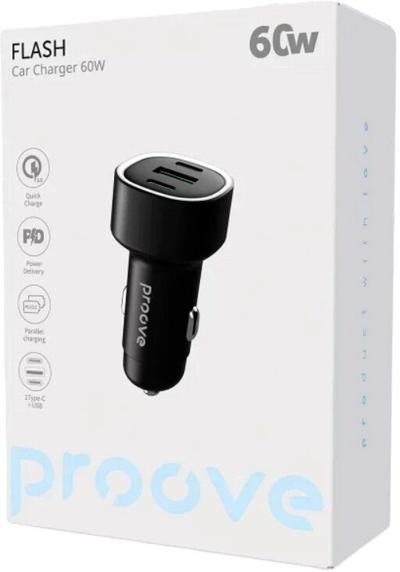 Karikues veture Proove Flash, 60W, 2x USB C dhe USB, i zi
