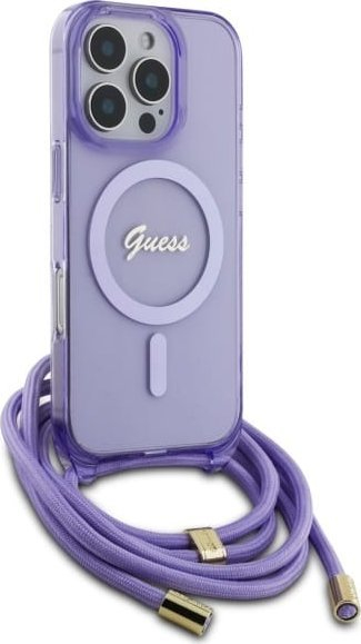 Këllëf crossbody Guess Script me MagSafe për iPhone 16 Pro 6.3", vjollcë