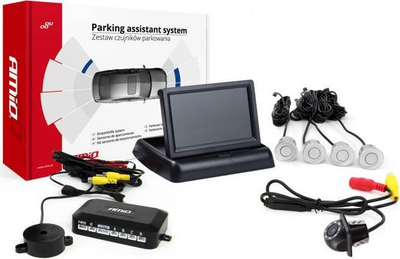 Set sensorësh parkimi AMiO TFT02, ekran 4.3", kamerë HD-305-LED, 4 sensorë ngjyrë argjendi