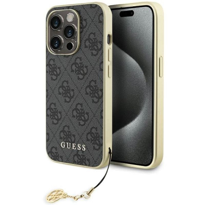 Mbulesë Guess GUHCP15LGF4GGR për iPhone 15 Pro 6.1", kapak i fortë 4G me varëse, gri
