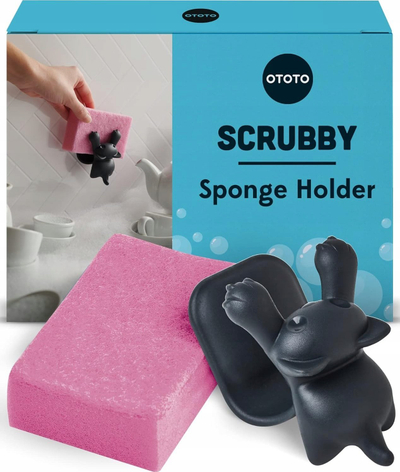 Mbajtës sfungjeri OTOTO Scrubby Cat, me kupë thithëse, plastik, gri