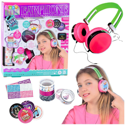 Kufje over ear për kalamaj DIY, me kabllo, me stikera për dekor, shumëngjyrëshe