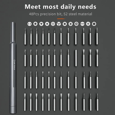 Set tornavidash precize UF-TOOLS 48in1, 48 bita, dorezë alumini, argjendtë