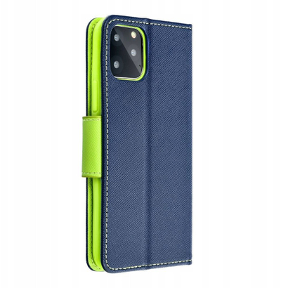 Футрола книга Fancy за Xiaomi Redmi Note 14 5G, со држач за картички, темно сина и лимета