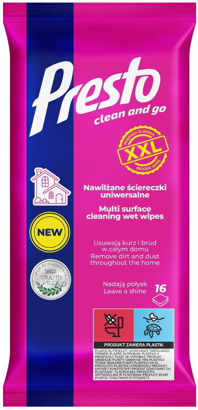 Влажни универзални шампони PRESTO CLEAN XXL, 16 парчиња, 1 пакување