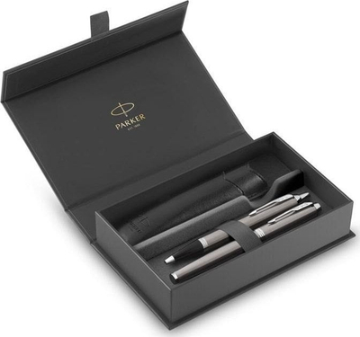 Set stilolapsa Parker IM Duo, stilolaps me majë dhe ballpoint, çelik inox, argjendtë