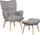 Karrige relaksi me tabure Wingback, stof, gri e çelët