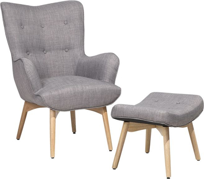 Karrige relaksi me tabure Wingback, stof, gri e çelët