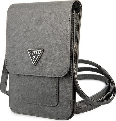 Çantë për smartphone Guess GUWBSATMGR Saffiano Triangle, lëkurë eko, gri