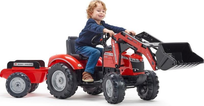 Traktor me pedale Falk Massey Ferguson 8740S, me rimorkio, me kovë frontale, i kuq