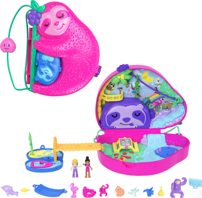Set loje Polly Pocket Sloth Family 2 in 1 Purse, lojë xhungle, për fëmijë 4+