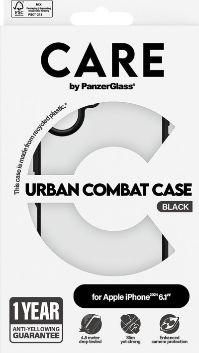 Mbulesë telefoni PanzerGlass Urban Combat, për iPhone 16 6.1", kundër goditjeve, e zezë transparente