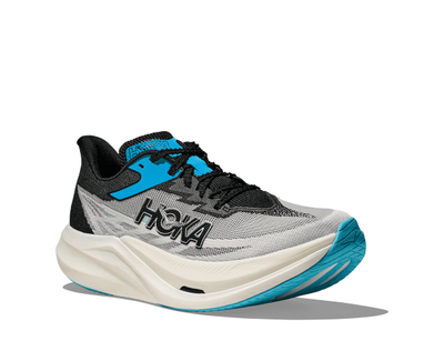 Atlete vrapimi HOKA Rocket X3, me pllakë karboni, të bardha e gri
