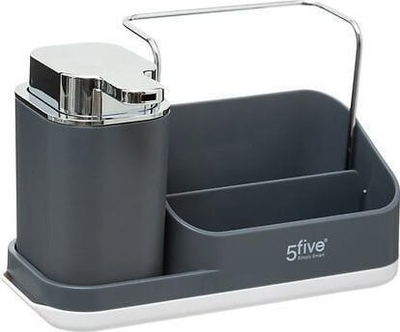 Организер за мијалник 5Five Neo Sink Caddy со дозатор за сапун, компактен, сив