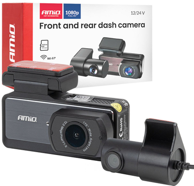 Kamerë dyfishe makine AMiO Dash Camera 1K WLAN, Full HD 1080p, WiFi, e zezë