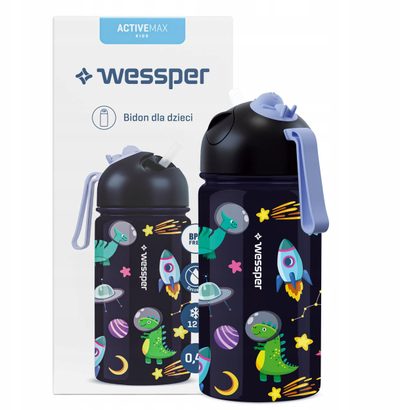 Shishe uji për kalamoj Wessper, çelik inox, me pip dhe kapak 1 Click, 410 ml, me bojra