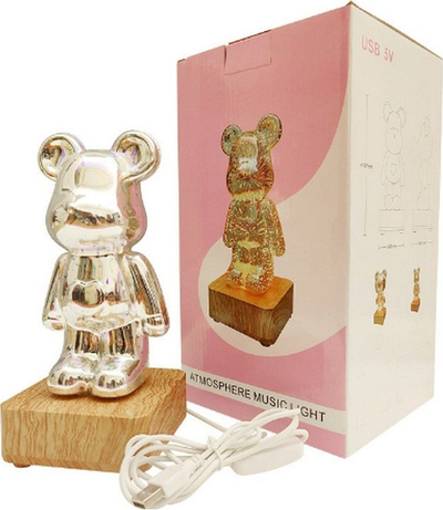 Lampë tavoline dekorative OEM 3D BEAR, LED RGBW, USB 5V, transparente