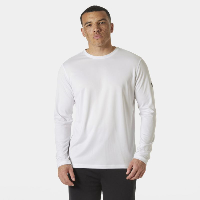 Блуза со долги ракави Helly Hansen Tech Crew 2.0, технички полиестер, UPF 50, бела