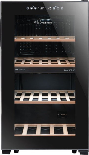 Фрижидер за вино La Sommeliere LS51.2ZBLACK, 50 шишиња, со две зони на температура, црн